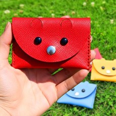 가죽공예 diy 키트 카드지갑 패키지 가죽가방 diy 노인 중학생 고등학생 체리레드, 머스타드노랑