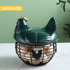 創意可愛小雞造型收納筐 手提廚房收納籃, 綠色金線配水紋籃, 1個