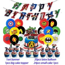 생일 파티 학예회 이벤트 할로윈 용품 어벤져스 풍선 스파이더맨 아이언맨 헐크 슈퍼 히어로 장식 식기 배너 배경, Other, 1Set K