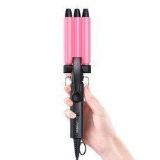 CIVEYA 짧은 머리용 미니 크림퍼 1.3cm(1/2인치) 타이트한 해변 웨이브를 위한 작은 크림퍼 헤어 도구 아르간 오일이 주입된 3배럴 웨이버 사용하기 쉬움, Pink