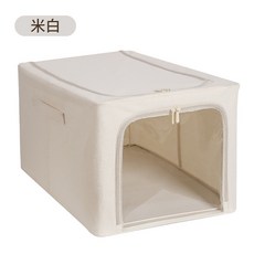 臥室衣物滌棉收納箱透明窗可摺疊布藝加粗鋼架百納箱大容量被子, 1個, 奶白色