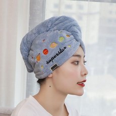超值 加厚幹發帽柔軟吸水速幹成人女可愛長髮洗頭擦頭髮包頭髮毛巾浴帽 副廠商品, 1個, 繡星球款瓦藍色