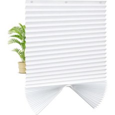 유르문 4개입 임시 주름형 창문 셔이드 종이 주름 블라인드 흡착컵 무드릴 무료 컷사이즈 패브릭 셔이드 문과 집용 빛 차단 흰색 가로 36인치