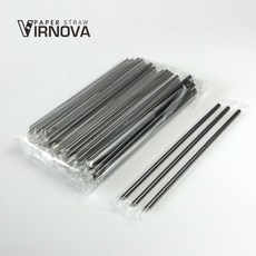 【Virnova】 竹纖維 紙吸管 6x220mm 黑色 尖頭 獨立塑膠包 生物可分解 環保吸管, 1包, 100支