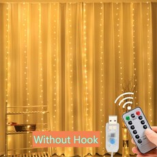 새해 크리스마스 파티 결혼식 생일 침실 라마단 부활절 홈 장식용 USB LED 스트링 페어리 커튼 라이트 가랜드, [07] Warm Without Hook, [01] 3Mx2M