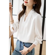스타일닥터 여성 블라우스 봄가을 심플 셔츠 긴팔 브이넥 하객룩 오피스룩