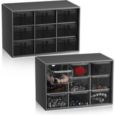 Wenqik 2개 미니 수납 서랍 교사 도구 상자 정리함 9개의 서랍이 작은 스틱 탑 책상 교실 사무실용 7 x 3.9 4.7블랙, Black