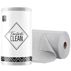 FantastiCLEAN 클린 극세사 클리닝 천 롤 -75팩 TEAR 이어 Away 타월 30.5 x 30.5cm(12 12인치) 재사용 가능 세탁 긁힘 방지 전방 청, 회색