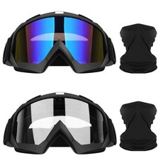 Lievermo 오토바이 고글 더트 바이크 2팩 ATV 오프로드 라이딩 모토크로스 스키 고글 방풍 안경 자외선 차단 넥 게이터 페이스 커버, 블랙+투명, 1개