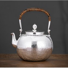 信德良行 高級純手工臻品 寶珠型 鏡面錘紋 燒水壺 No.109 1100ml 足銀純銀999 茶壺茶具 皇家典藏, 1個