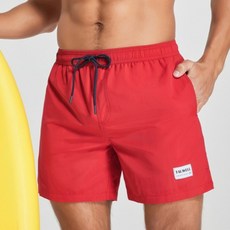 純色簡約休閒短褲 繫繩速乾沙灘褲泳褲 男士四分褲運動海灘褲