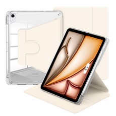 뷰씨 아이패드 스핀 케이스 360도 회전 애플펜슬 수납 투명 스마트 북커버, 바닐라크림, 1개
