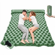PACOONE 캠핑 더블 슬리핑 패드 자체 팽창 수면 매트 베개 내장 풋 펌프 배낭여행 하이킹 여행 텐트 해변용 2인용 휴대용 에어 매트리스 247920, 초록색