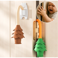 우산고리 트리모양 실리콘 문닫힘방지 도어스토퍼 1+1 / 어린이 안전도어가드, 1세트, 옐로우/그린