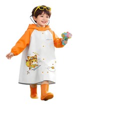 HANQI 女童男童連體雨衣 防暴雨全身式 幼兒園小學生學校用 可愛卡通設計 揹包式雨衣
