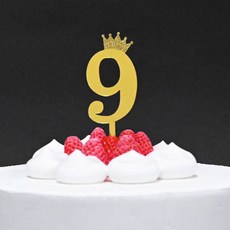 제이팩토리 케이크픽 금박 왕관 아크릴토퍼 숫자픽 9, 1개, 아크릴토퍼(숫자9)/금박, 단품