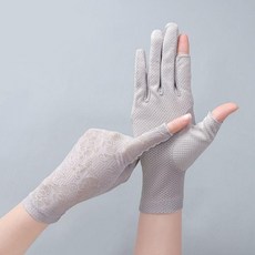 女士冰絲防曬手套 戶外防滑觸屏騎行手套, 1個, 7038半指-淺灰