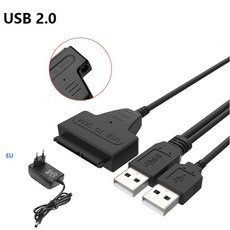 SATA USB 3 0 케이블 어댑터 2 5 5인치 SSD HDD 외장 하드 디스크 22Pin 12V 2A 전원, USB 2.0 EU 플러그