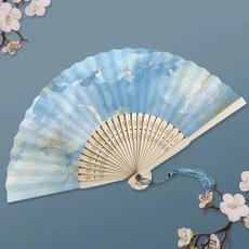 대자리 다채로운 술 대나무 접는 팬 금박 수제 공예 중국 전통 우아한 고대 댄스 소품, 06 Style 3