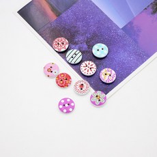 15mm 화이트 전사나무단추 랜덤세트, 혼합, 10개