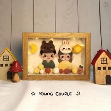 手工羊毛氈戳戳樂人物相框畫 材料包 聖誕情侶 兔子 貓咪 禮物, 非材料包,送工具+教程+相簿框, 1個