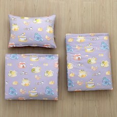 角落小夥伴 兒童睡墊三件組 咖啡杯紫 100%精梳棉 台灣製造, 睡墊兩用被三件組