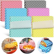 닌술라 델리 종이 시트 126P 11.5x11.5 인 체크무늬 샌드위치 랩 음식 서빙용 6 가지 색상 바구니 라이너 바비큐용 그리스 저항 버거 래퍼 피크닉 파티
