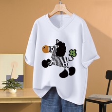 씨유언니 여성 오버핏 브이넥 반팔티 기본핏 빅사이즈 5부소매 티셔츠 데일리 상의