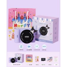 Kuromi 어린이 생일 선물 소녀 디지털 카메라 장난감 폴라로이드 아기 학생 ccd 새로운 스타일, 쿠로미 64G 터치스크린 핑크 가방, 1개