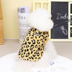 우유펫 강아지옷 반려동물 호피무늬 후리스 조끼, 옐로우, 1개