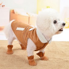 융풍 반려동물 신발 가을겨울 강아지 외출용 방한화 방수 미끄럼방지 신발 겨울 기모 강아지신발, 1세트, 카멜색