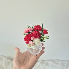 [미니화병 카네이션] 납골당 조화 미니어쳐꽃 인테리어소품 크리스탈 2컬러 어버이날 추모, 레드, 1개