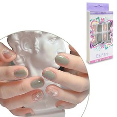 네일 팁 24개입 네일 팁 녹색 네일팁 짧은 길이 네일 스티커 귀여운 작은 꽃 네일 결혼식 파티 주말 데이트