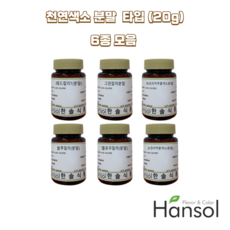 한솔식품원료 천연색소 분말 Type 6종 세트 20g x 6ea 레드칼라 파프리카추출색소분말 치자황색소 치자청색소 그린색소 오징어먹물색소, 6개