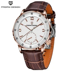PAGANI DESIGN 새로운 42mm 남성 시계 클래식 가죽 기계식 사파이어 글라스 100M 방수 자동 선물, 01 Golden white