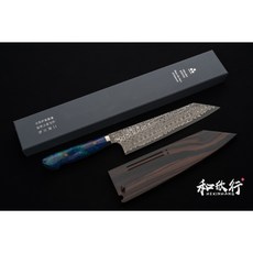 和欣行 日本青森縣 二唐刃物 SG2粉末鋼 暗紋切付牛刀 240mm 綠藍洋式柄, 1個