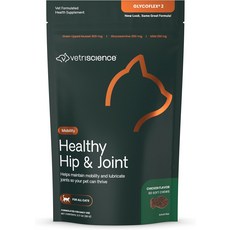 망설이면 금방품절되요 VetriScience 건강한 엉덩이 및 츄 GlycoFlex 글루코사민 및 녹색입홍합 지원 보충제 고양이용 운동성 증진 및 보호 닭고, 60개입, 글리코플렉스 2