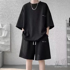 限量購 高級套裝 男士夏季i時尚休閒重磅提花寬鬆潮牌運動短袖短褲兩件套 2025新款 時尚潮流 氣質百搭 HQ9B