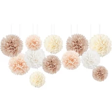 결혼식 장식 샴페인 티슈 페이퍼 폼폼 크림색 흰색 종이 꽃 약혼 피로연 12 개, 01 12 pcs, 02 beige white