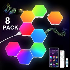 20/12/8 팩 육각형 조명 벽 RGB 패널 스마트 APP 육각형 모듈형 게임 조명 음악 동기화 벌집 모양, [03] 8 PCS