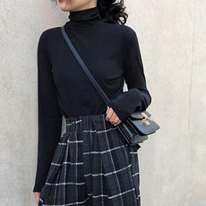 데일리 심플 여성터틀넥 목폴라티 겨울티셔츠 롱목티, 블루-XL