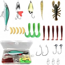 [ 1128074 ] 와그턴바오 담수 및 바닷물용 낚시 루어 키트 배스 송어 연어 태클 박스 스푼 루어 크랭크베이트 부드러운 플라스틱 벌레 후크 포함(26개)