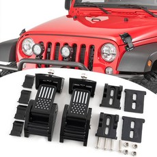 HIBRONGO 지프 랭글러 JK (2007-2017) / JL JLU (2018-2023) / 글래디에이터 JT 알루미늄 락 캐치와 호환되는 깃발 포함 도난 방지 후드 잠금