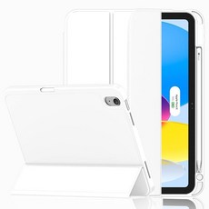 IMieet 아이패드(A16)/아이패드 10세대 [11인치 2025/10.9인치 2022]용 케이스 펜슬 홀더와 부드러운 TPU 뒷면이 있는 3단 스탠드 스마트 커버 터치, 화이트