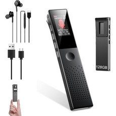 128GB 디지털 음성 녹음기 재생 기능 포함 A 소음 제거 활성 녹음 비밀번호 보호 MP3 플레이어 원터치 조작 USBC 강의 회의 인터뷰 수업용, 128GB 디지털 음성 녹음기 재생 기능 포함, A 소