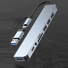 8-in-1 USB-C 허브 어댑터 3.0 포트가 있는 멀티 확장 도크 데이터 전송 및 고속 충전을 위한 호환 태블릿, 02 sliver