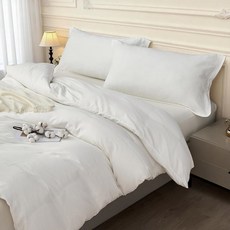 SAPHREAS 화이트 이불 커버 세트 퀸 사이즈 100% 면 부드러운 침구 커버 지퍼 잠금 및 모서리 타이가 있는 미포함