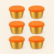 AIFUNT [엘리펀트] 70ml 스테인리스 골드 소스컵 - 실리콘 밀폐 뚜껑 포함 미니 양념통 소스볼 6P세트, 오렌지, 6개