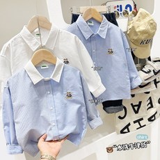 兒童鞦款長袖襯衫2025新款男孩牛津紡薄外套中大童休閒卡通襯衣潮