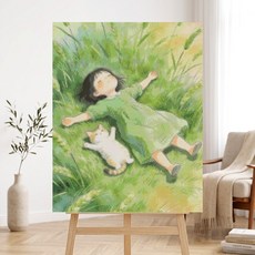 보석자수나라 보석십자수 비즈 큐빅 캔버스형 40x50cm 국내제작, 1개, D-073.보리밭소녀와 고양이 1